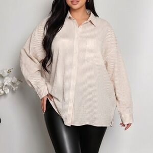 Nectar Clothing Oversized Yellow Striped Button Down Long Sleeve Shirt Large